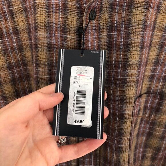 NEW NWT ROUNDTREE YORKE Mens Tan Brown Blue White Navy Plaid Cotton Button Down - Picture 5 of 10